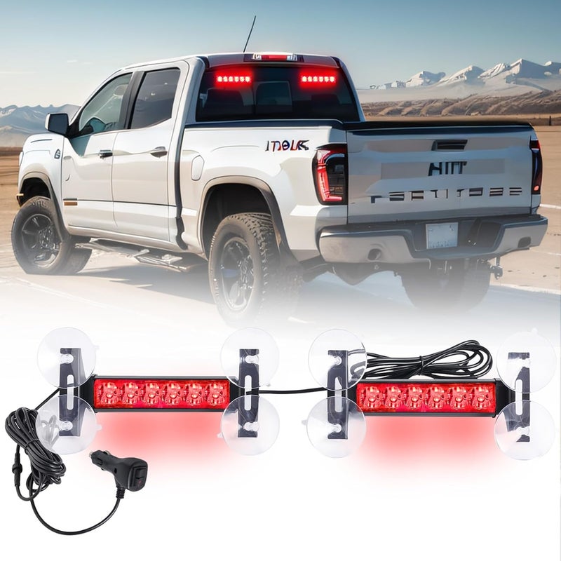 Tiannor 2X 6.1 inch Emergency Strobe Lights Red 12 LED Hazard Warning Flashing Safety Front/Rear Windshield Deck Split Lights Grille for Volunteer Firefighter Vehicles POV Trucks - Image 1